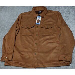 FRYE Faux Suede Shirt Jacket Men's Large Brown Pockets Snap Long Sleeve Outdoor